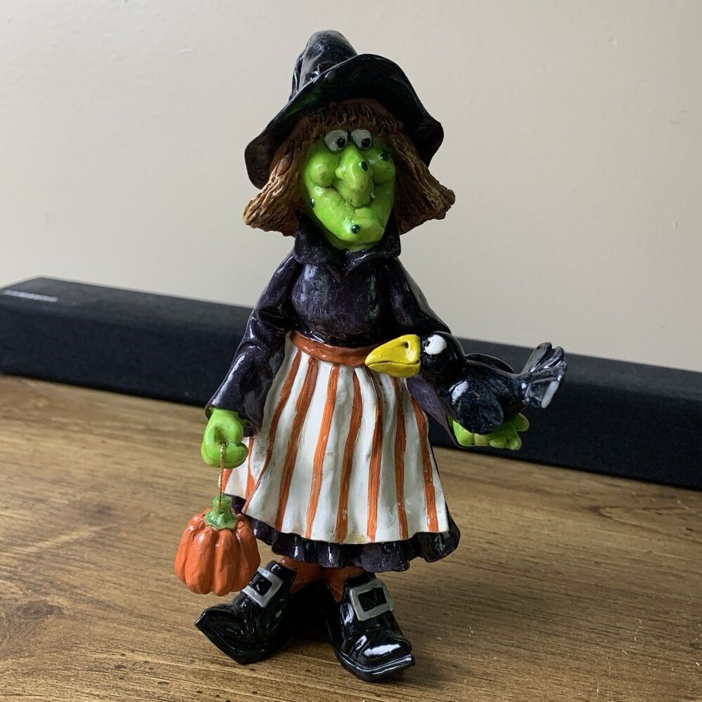 Vtg Witch Monster Figure Holding Jack-o-lantern Pumpkin Halloween Decor